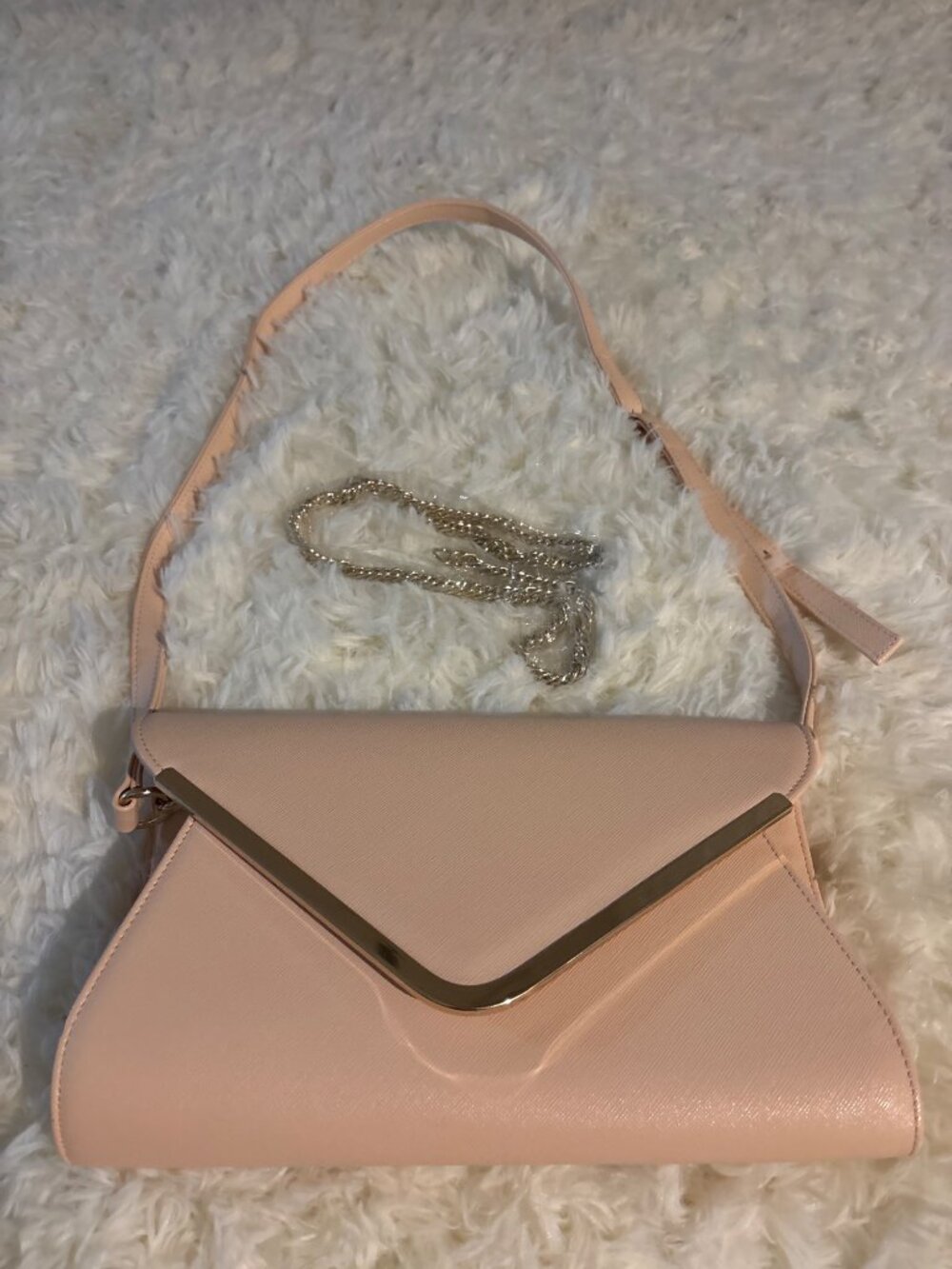 Lacuttura New York Blush Pink Envelope Clutch Crossbody Purse Gold Hardware - Picture 16 of 16